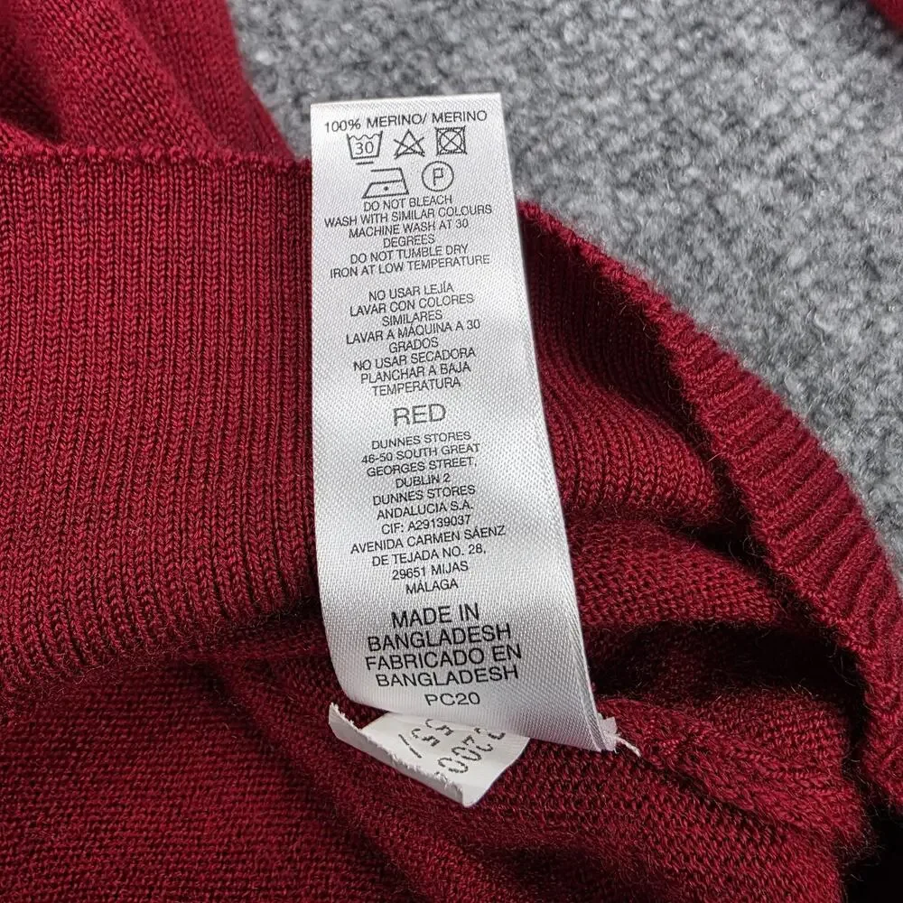 Paul Costelloe Living Sweater Mens Large Red Merino Wool 1/4 Zip Mock Neck